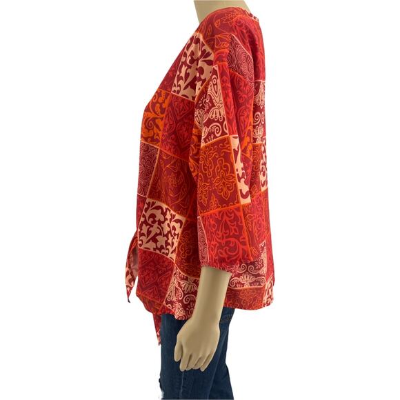 Sucrefas (S) Orange Floral Oversized Boho Beach  Short Sleeve Top Blouse - Picture 3 of 6